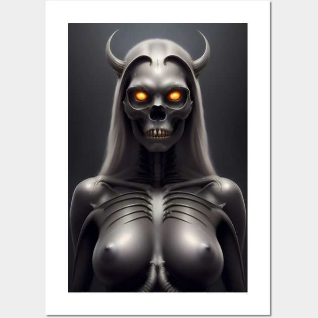 horned skull girl Wall Art by Bespired